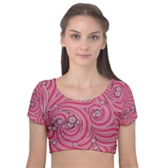 Pattern Doodle Design Drawing Velvet Short Sleeve Crop Top  by Celenk