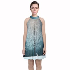 Winter Wintry Snow Snow Landscape Velvet Halter Neckline Dress 