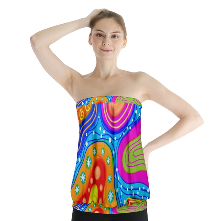 Abstract Pattern Painting Shapes Strapless Top