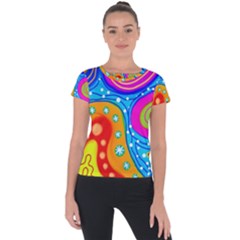 Abstract Pattern Painting Shapes Short Sleeve Sports Top  by Celenk