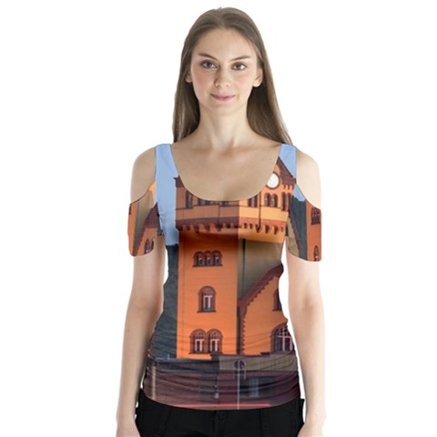 Blue Hour Colliery House Butterfly Sleeve Cutout Tee  by Celenk