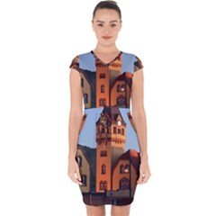 Blue Hour Colliery House Capsleeve Drawstring Dress  by Celenk