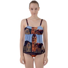 Blue Hour Colliery House Twist Front Tankini Set by Celenk