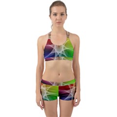 Abstract Star Pattern Structure Back Web Sports Bra Set by Celenk