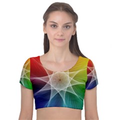 Abstract Star Pattern Structure Velvet Short Sleeve Crop Top  by Celenk