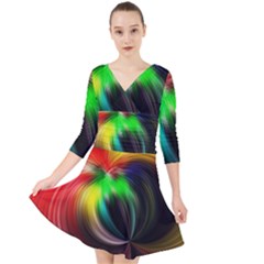 Circle Lines Wave Star Abstract Quarter Sleeve Front Wrap Dress	 by Celenk