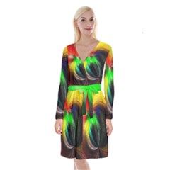 Circle Lines Wave Star Abstract Long Sleeve Velvet Front Wrap Dress by Celenk