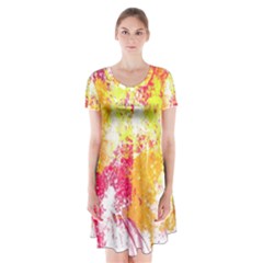 Painting Spray Brush Paint Short Sleeve V-neck Flare Dress