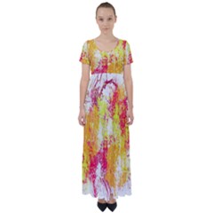 Painting Spray Brush Paint High Waist Short Sleeve Maxi Dress