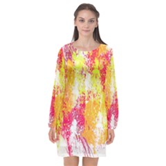 Painting Spray Brush Paint Long Sleeve Chiffon Shift Dress 