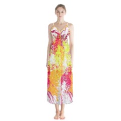 Painting Spray Brush Paint Button Up Chiffon Maxi Dress