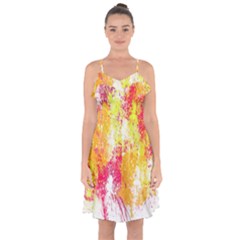 Painting Spray Brush Paint Ruffle Detail Chiffon Dress