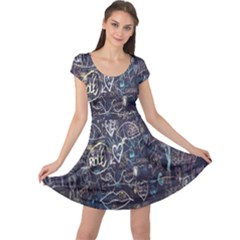 Graffiti Chalkboard Blackboard Love Cap Sleeve Dress by Celenk