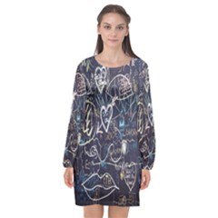 Graffiti Chalkboard Blackboard Love Long Sleeve Chiffon Shift Dress  by Celenk