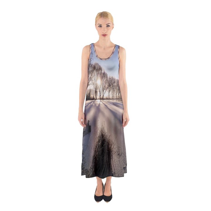 Winter Lake Cold Wintry Frozen Sleeveless Maxi Dress