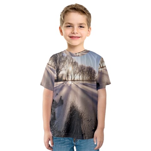 Winter Lake Cold Wintry Frozen Kids  Sport Mesh Tee by Celenk