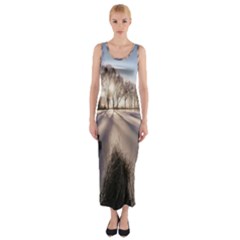 Winter Lake Cold Wintry Frozen Fitted Maxi Dress by Celenk