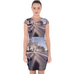 Winter Lake Cold Wintry Frozen Capsleeve Drawstring Dress 