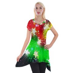 Star Abstract Pattern Background Short Sleeve Side Drop Tunic