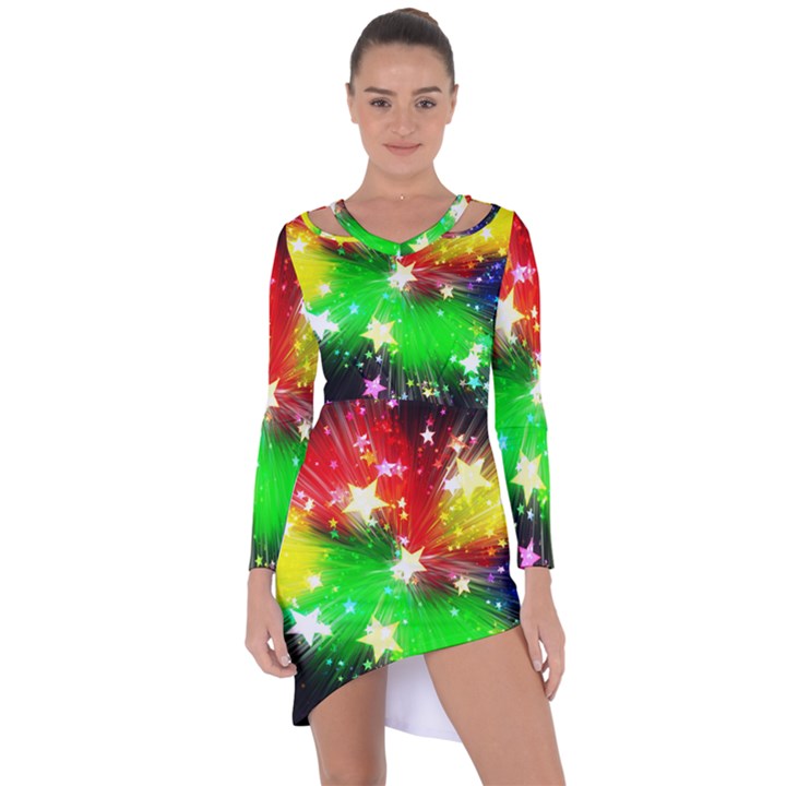 Star Abstract Pattern Background Asymmetric Cut-Out Shift Dress