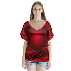 Abstract Scrawl Doodle Mess V-neck Flutter Sleeve Top by Celenk