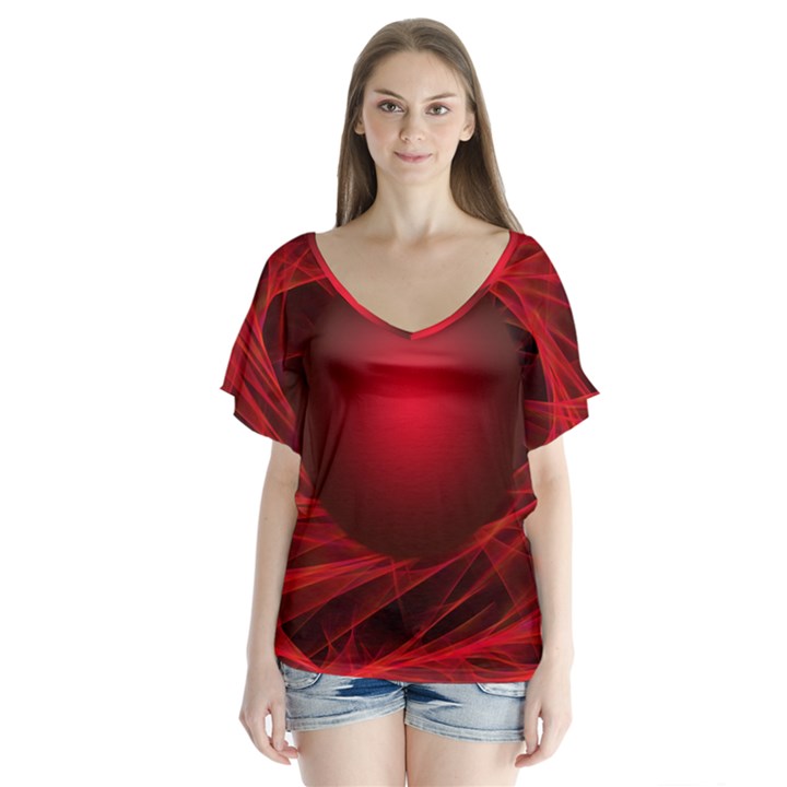 Abstract Scrawl Doodle Mess V-Neck Flutter Sleeve Top