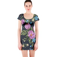 Beautiful Floral Pattern Short Sleeve Bodycon Dress by allthingseveryone