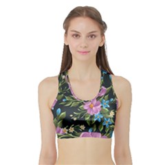 Beautiful Floral Pattern Sports Bra With Border by allthingseveryone