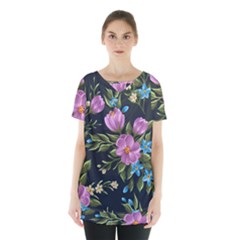 Beautiful Floral Pattern Skirt Hem Sports Top