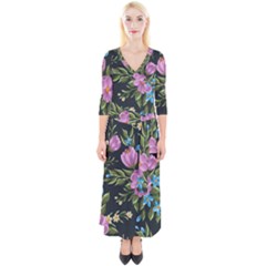 Beautiful Floral Pattern Quarter Sleeve Wrap Maxi Dress