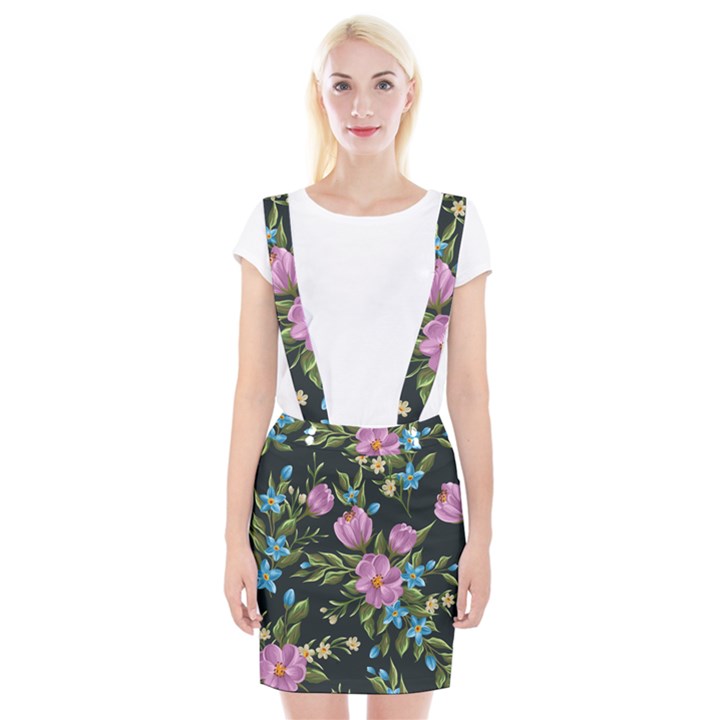 Beautiful Floral Pattern Braces Suspender Skirt