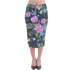 Beautiful Floral Pattern Velvet Midi Pencil Skirt