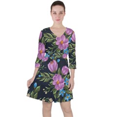 Beautiful Floral Pattern Ruffle Dress