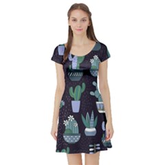 Cactus Pattern Short Sleeve Skater Dress