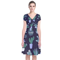 Cactus Pattern Short Sleeve Front Wrap Dress by allthingseveryone