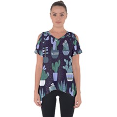 Cactus Pattern Cut Out Side Drop Tee by allthingseveryone