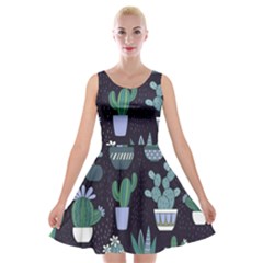 Cactus Pattern Velvet Skater Dress