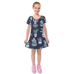 Cactus Pattern Kids  Short Sleeve Velvet Dress