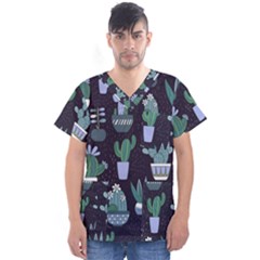 Cactus Pattern Men s V-neck Scrub Top