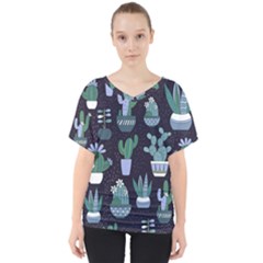 Cactus Pattern V-neck Dolman Drape Top