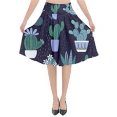 Cactus Pattern Flared Midi Skirt by allthingseveryone