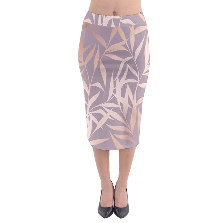 rose gold, asian,leaf,pattern,bamboo trees, beauty, pink,metallic,feminine,elegant,chic,modern,wedding Midi Pencil Skirt