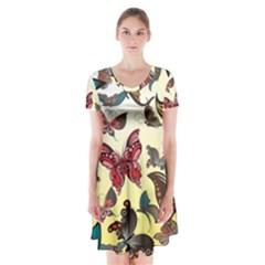 Colorful Butterflies Short Sleeve V-neck Flare Dress by allthingseveryone