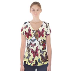 Colorful Butterflies Short Sleeve Front Detail Top by allthingseveryone