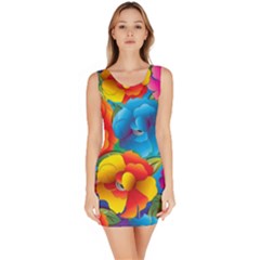 Neon Colored Floral Pattern Bodycon Dress by allthingseveryone