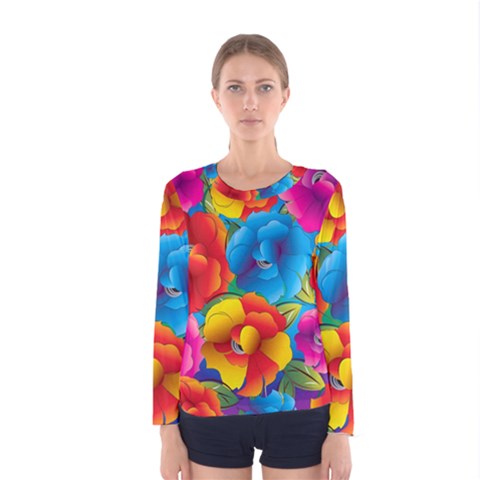 Neon Colored Floral Pattern Women s Long Sleeve Tee by allthingseveryone