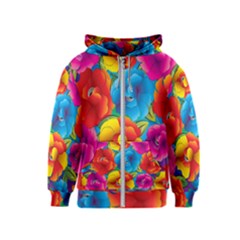 Neon Colored Floral Pattern Kids  Zipper Hoodie by allthingseveryone