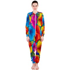 Neon Colored Floral Pattern Onepiece Jumpsuit (ladies)  by allthingseveryone