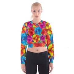 Neon Colored Floral Pattern Cropped Sweatshirt by allthingseveryone