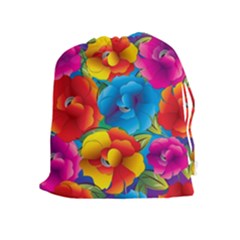 Neon Colored Floral Pattern Drawstring Pouches (extra Large) by allthingseveryone